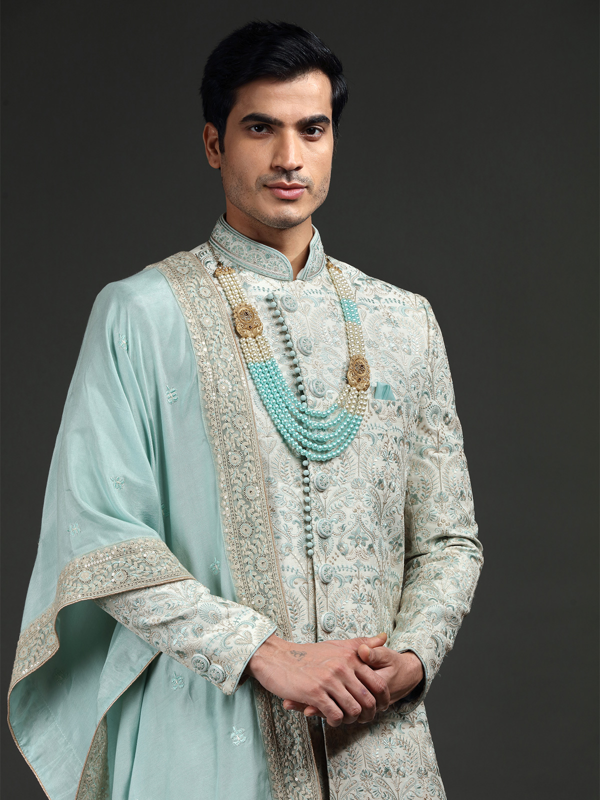Sky blue sherwani for groom outlet