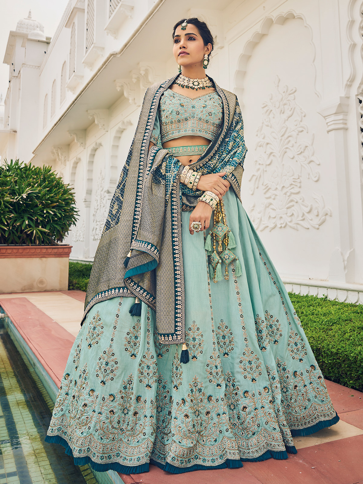 sky blue viscose unstitched lehenga choli 1699247434211