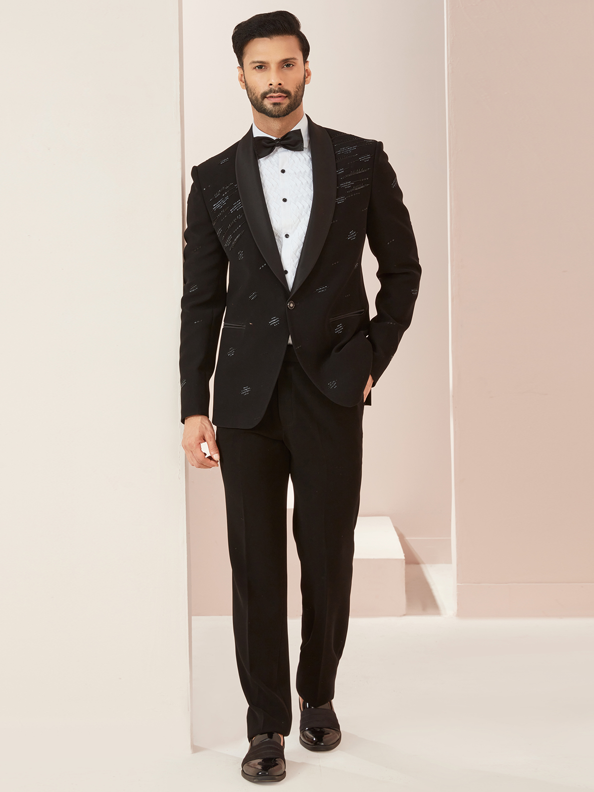 Green Designer Reception Tuxedo Suit with Embroidery Bespoke made to order -