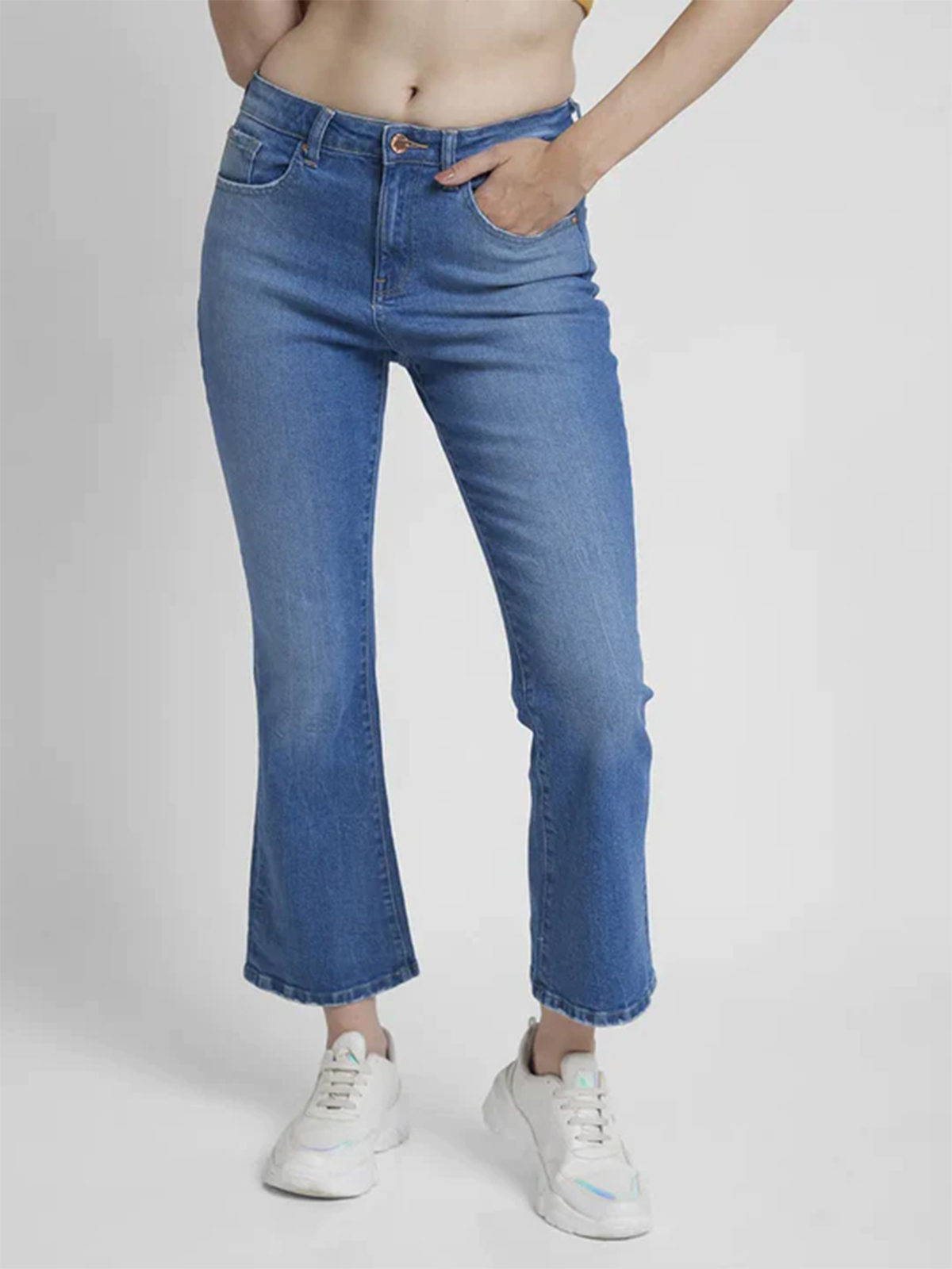Ladies high waist Boot cut ankle length jeans