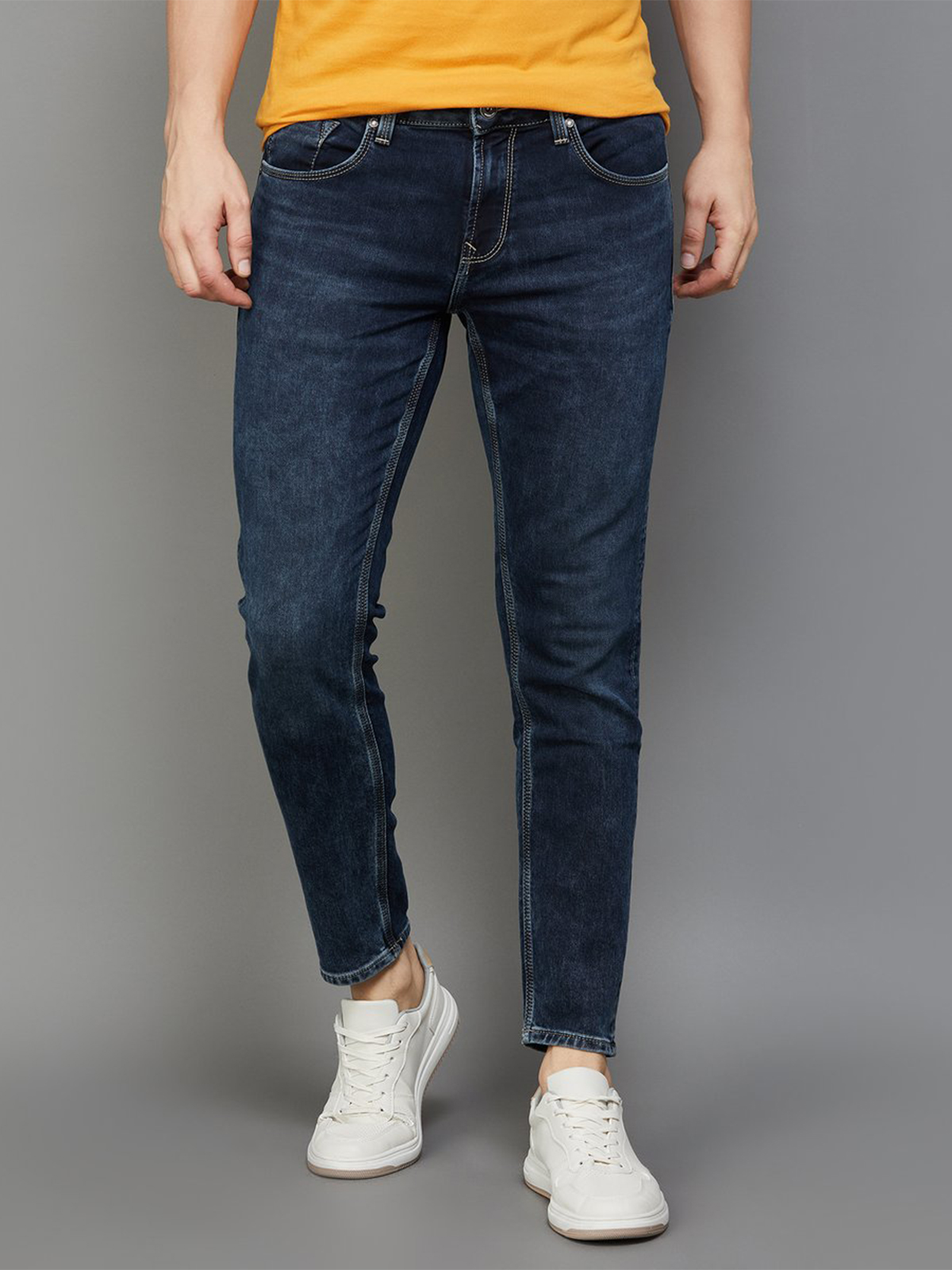 Spykar navy washed slim tapered fit jeans G3 MJE4452 G3fashion