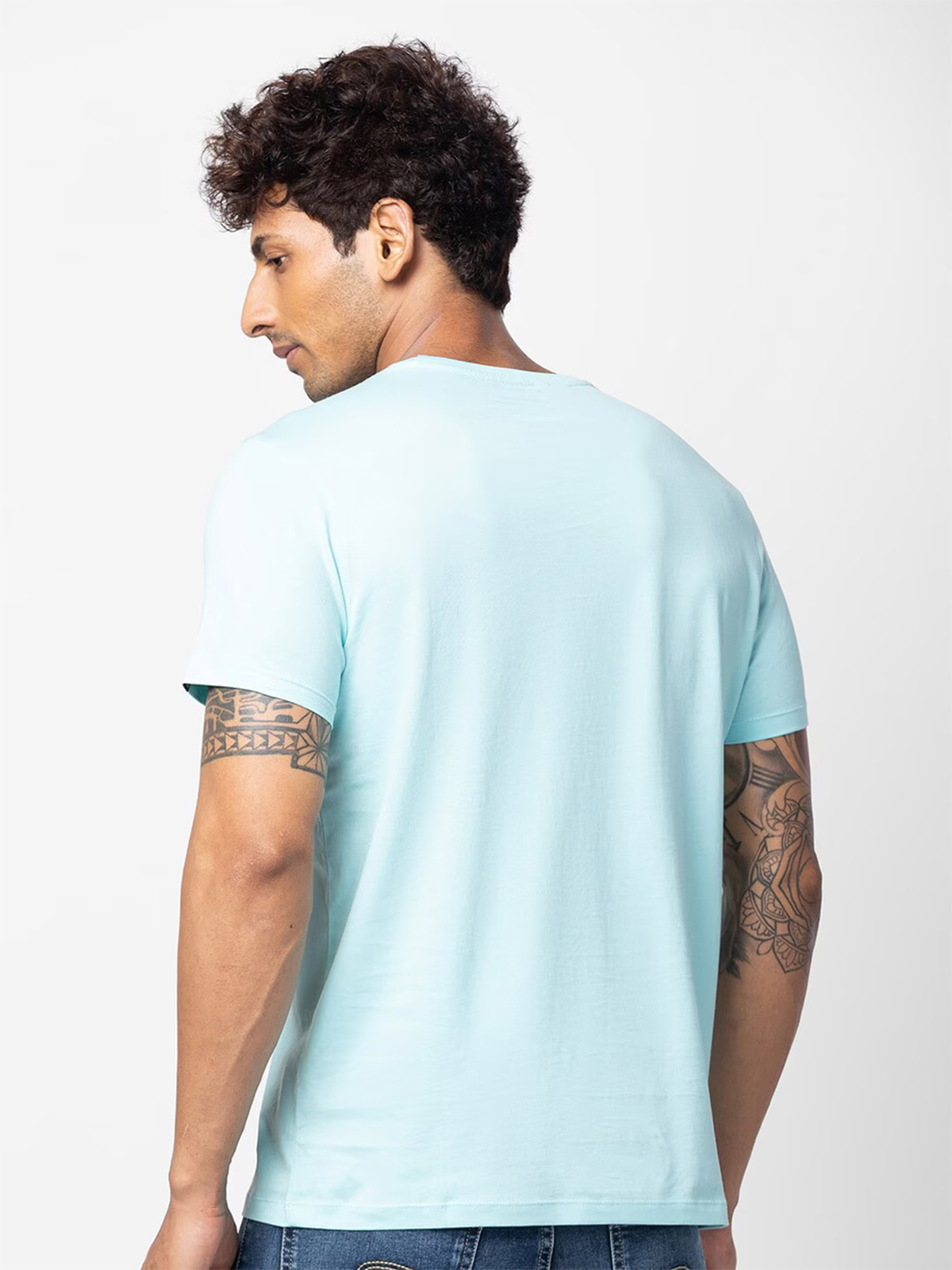 Spykar sky blue cotton half sleeves t shirt - G3-MCS15843 | G3nxt.com