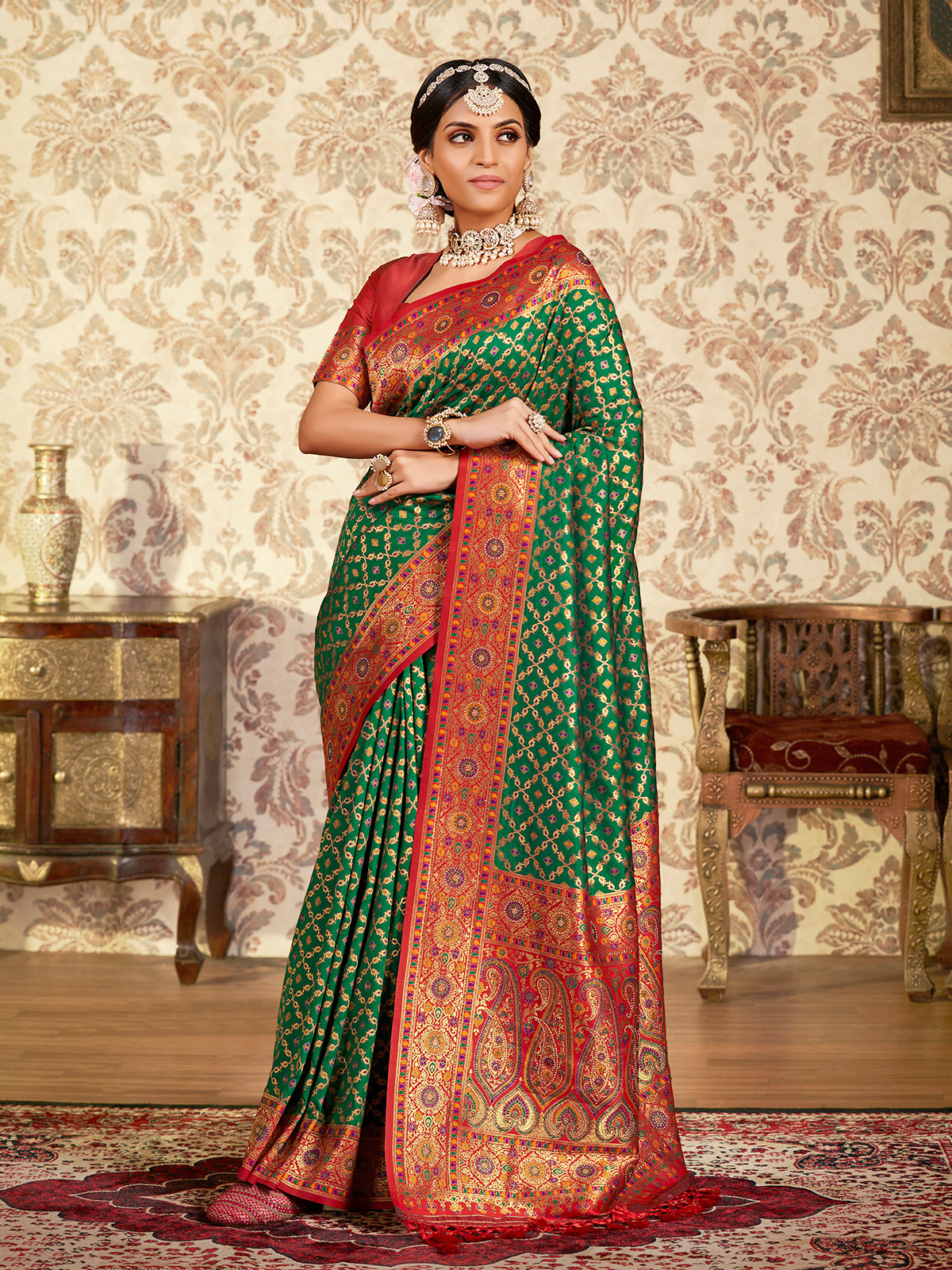 Dark Red Woven Pure Soft Silk Saree | Taneira Online Store