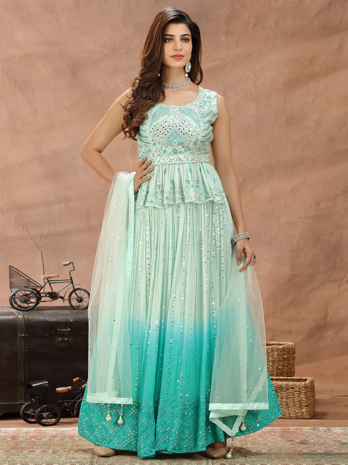 Mint green clearance lehenga online