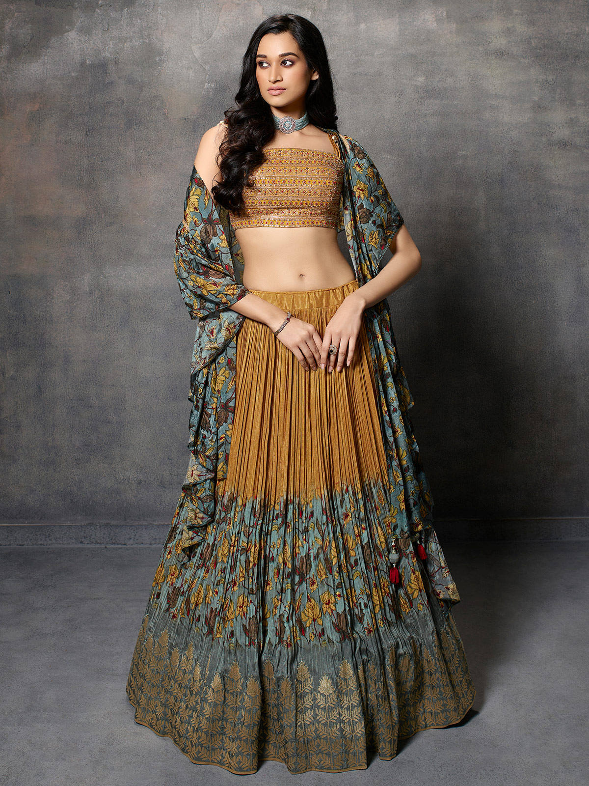 Printed mustard yellow lehenga choli - G3-WLC13551 | G3nxt.com