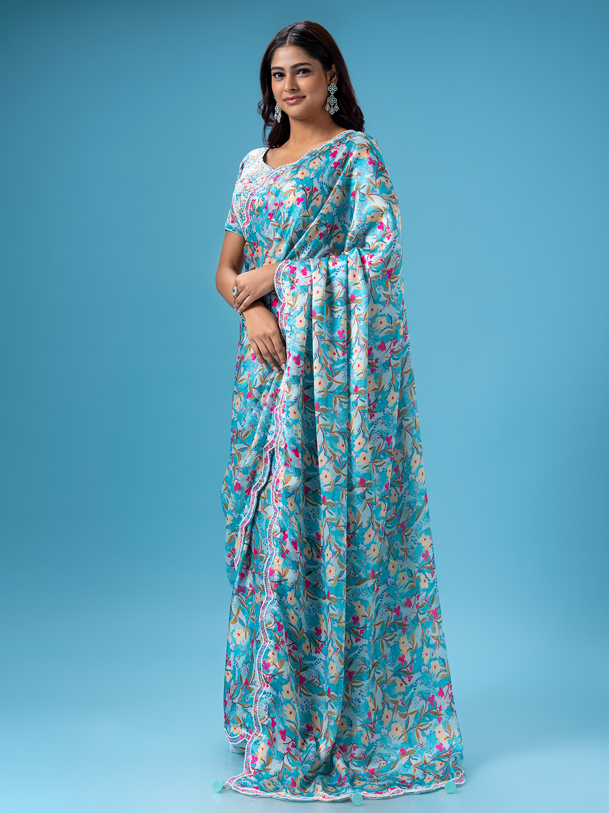 Stunning sky blue mashru silk saree - G3-WSA55122 