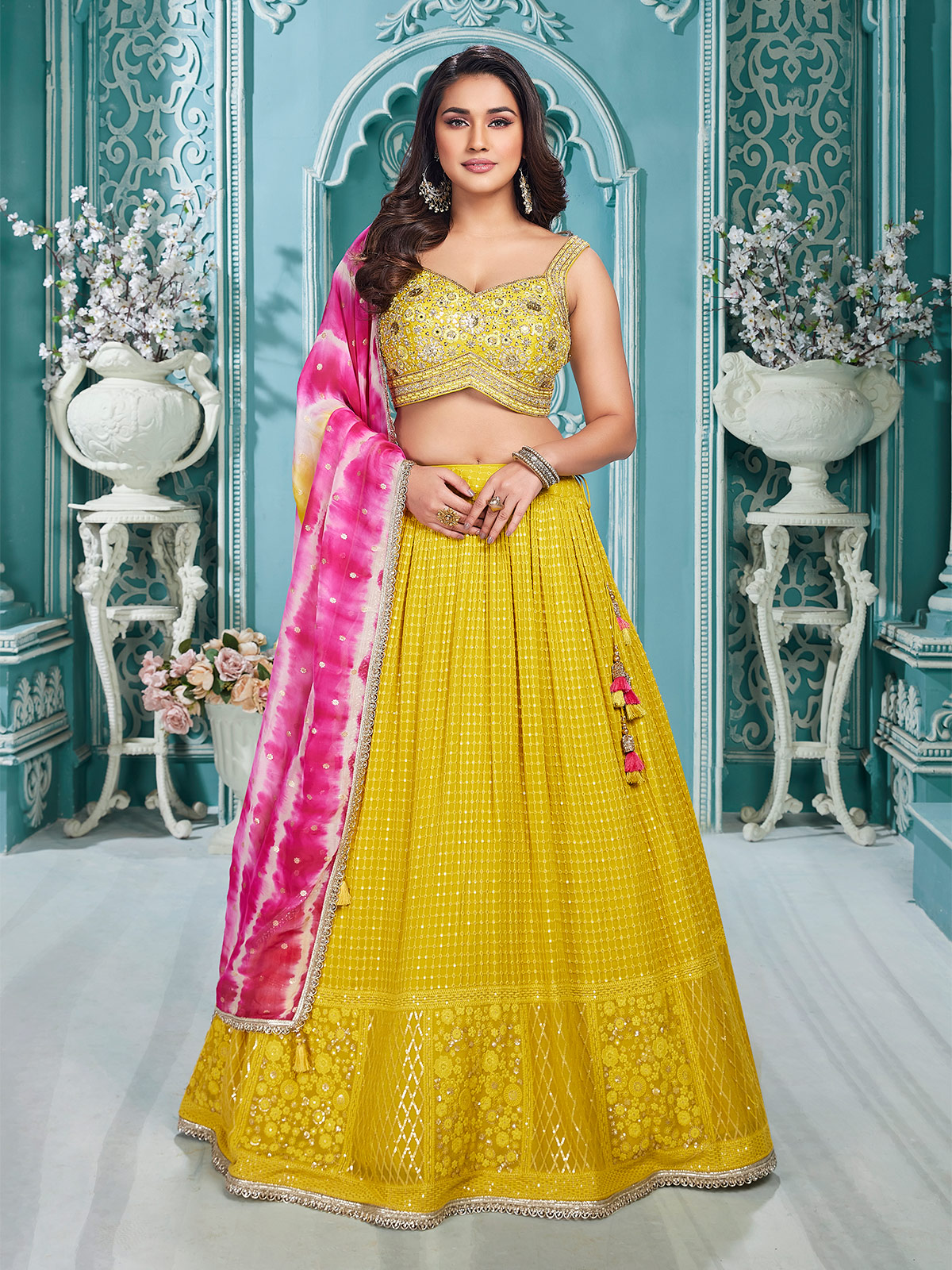 Indian Bridal Wear - Kreeva Green and Yellow Lehenga by B Anu Designs-gemektower.com.vn
