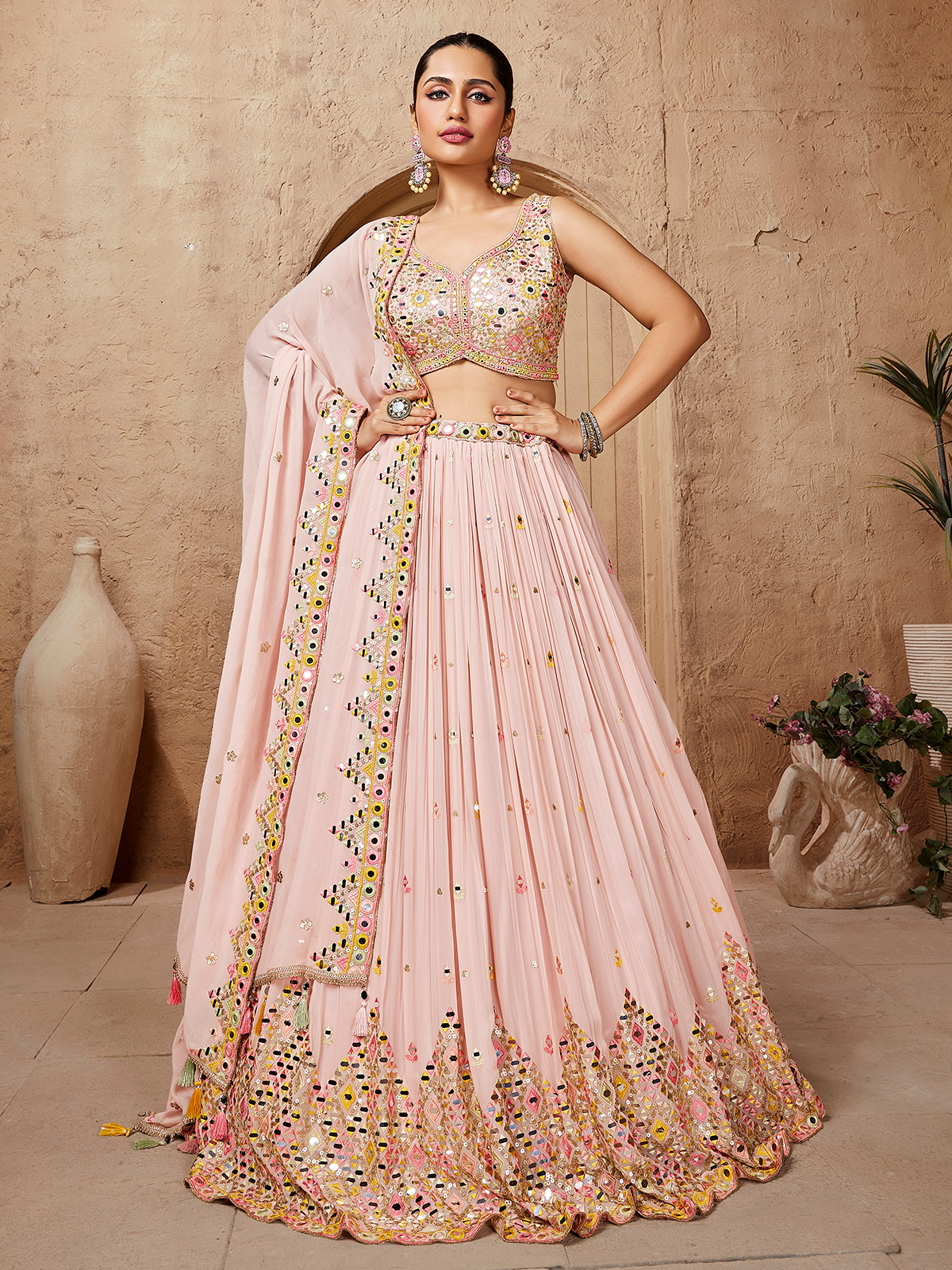 Traditional Wear Dusty Pink Color Stylish Lehenga Choli – Amrutamfab