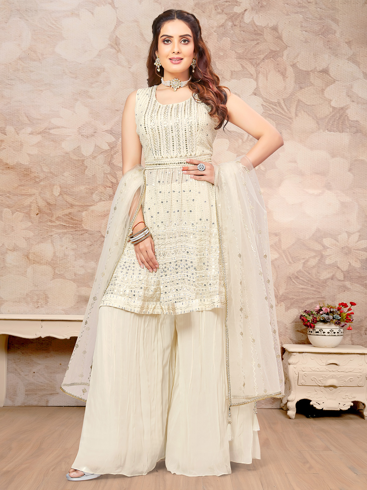 White clearance georgette palazzo