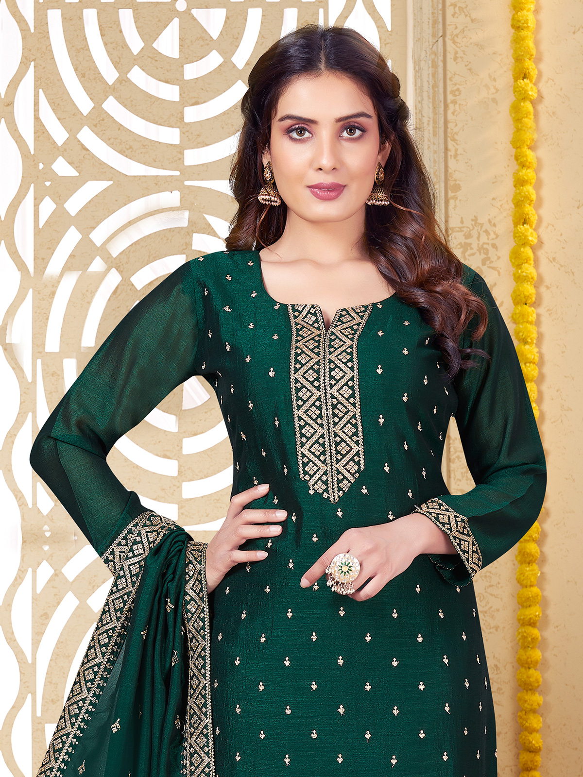 Net Sea Green Trendy Salwar Suit buy online -
