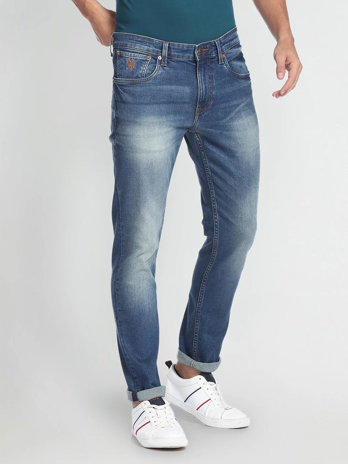 U S POLO ASSN indigo blue washed slim taper fit jeans G3 MJE4462 G3fashion