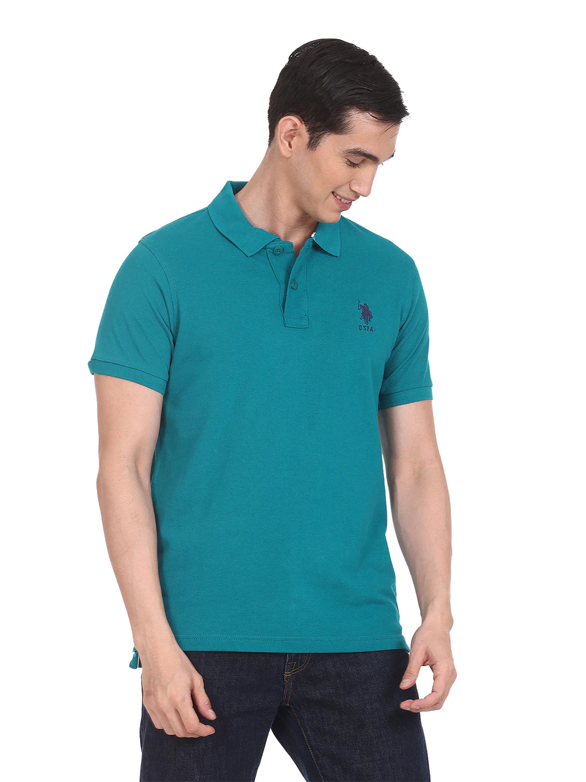 U S POLO ASSN plain rama blue cotton t shirt for men - G3-MTS14973