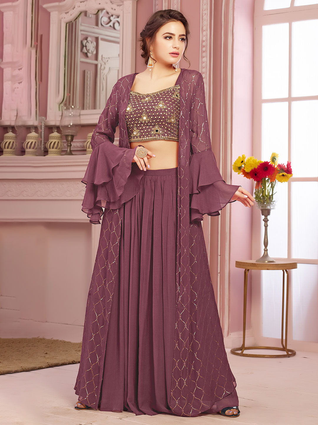 indo western gown with shrug