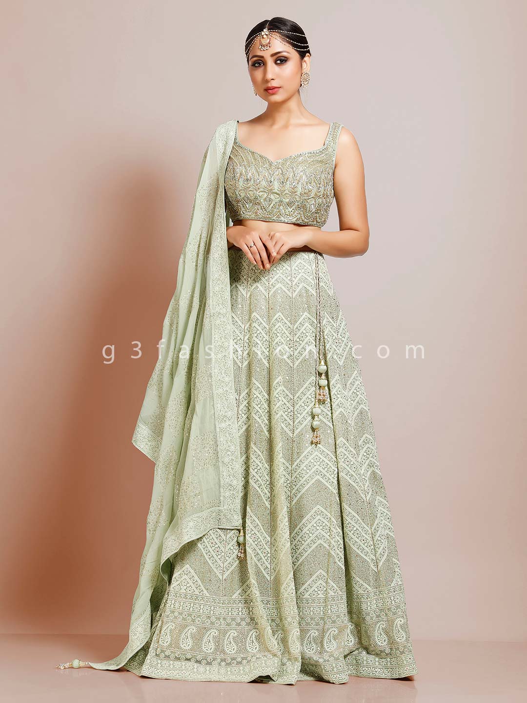 pista green bridal lehenga