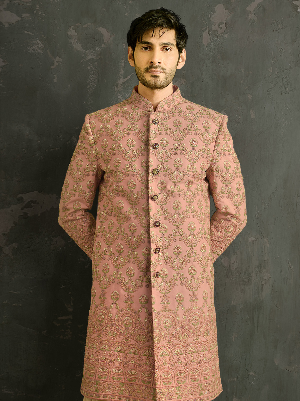 Jacquard Fabric Cream Color Wedding Wear Readymade Designer Men Dhoti Style  Indo Western