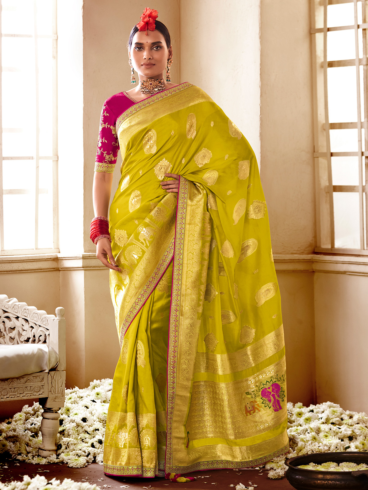 Bridal, Traditional, Wedding Green color Kanjeevaram Silk, Silk fabric Saree  : 1836685