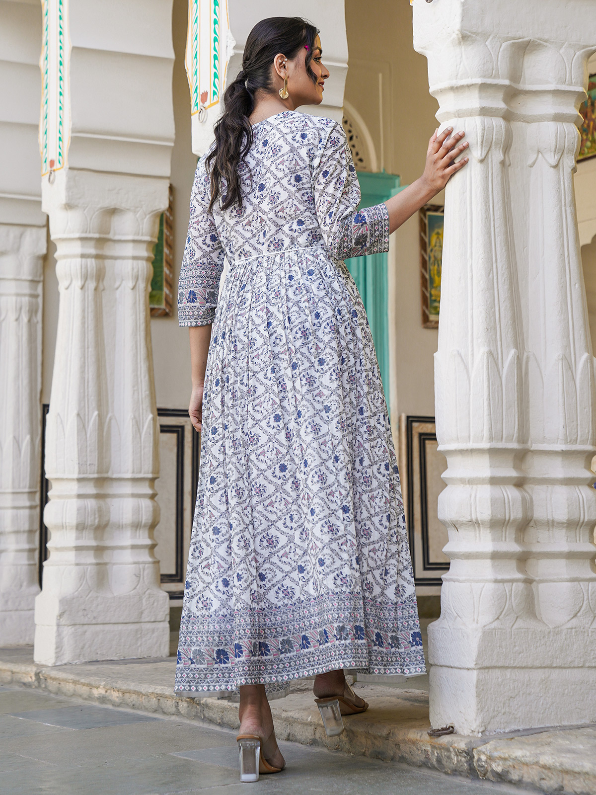 madhuram textiles Women's A-line and Fully Stitched Plain Rayon Printed  Long Kurta(Blue, Small) M-2082 : Amazon.in: Fashion