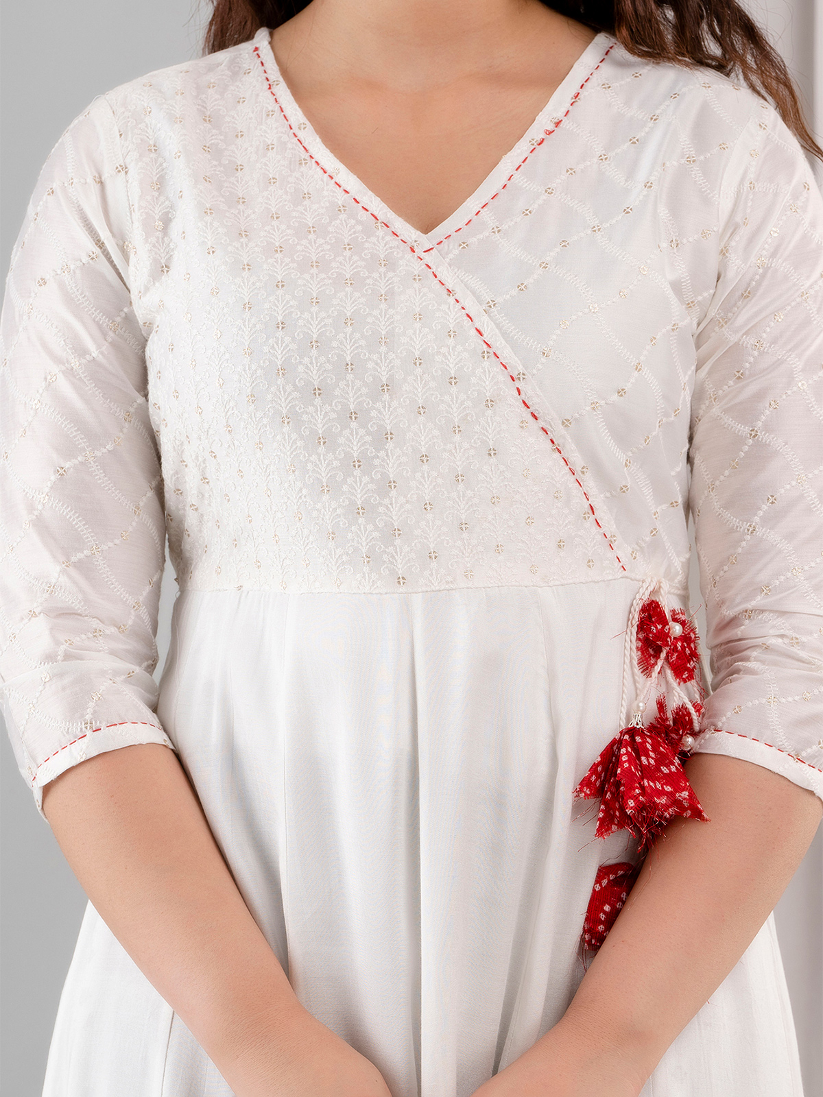 Indian Ethnic Lukhnavi White/off White Kurti With Multi Embroidery Size  45/46 | eBay