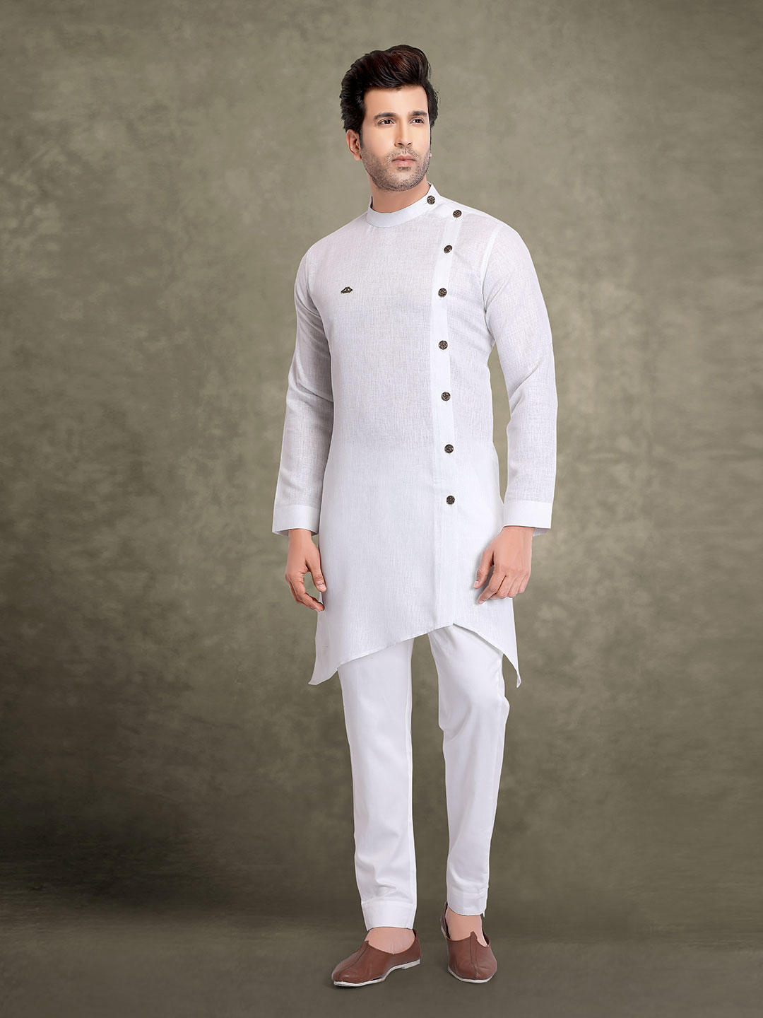 White Cotton Solid Slim Fit Kurta Suit G3 Mks1712 G3fashion Com