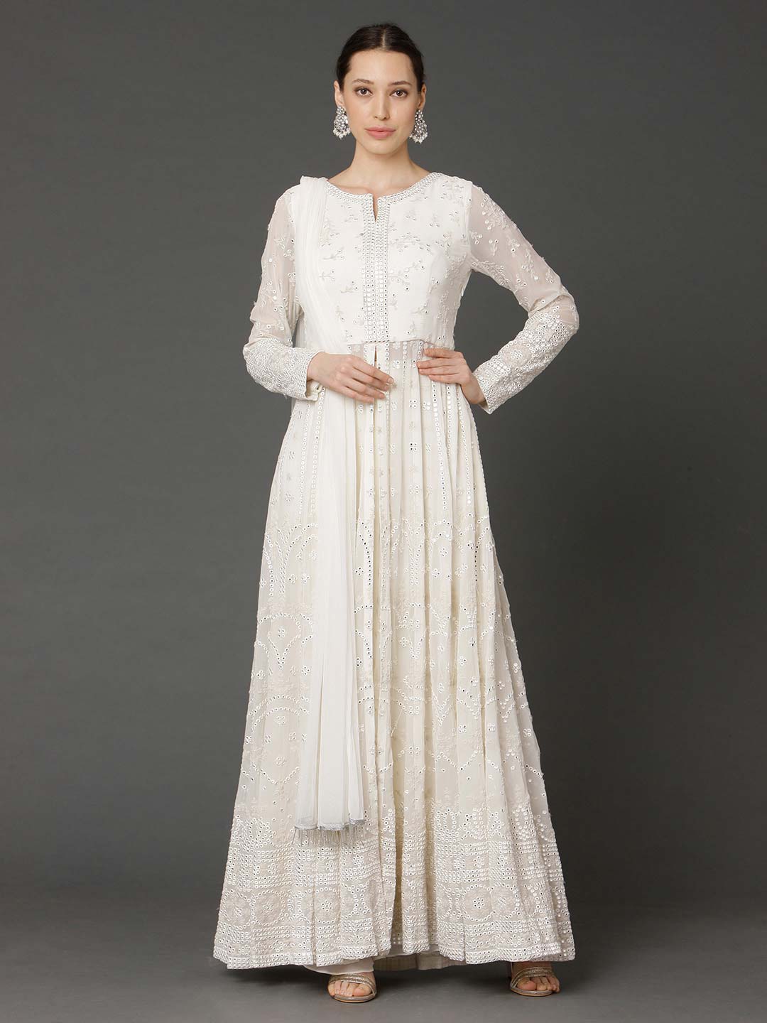 white georgette anarkali