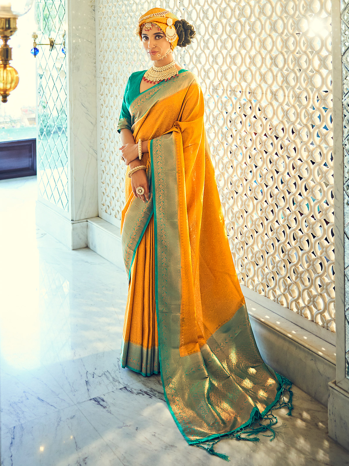 Bridal, Reception, Wedding Yellow color Silk fabric Saree : 1902248